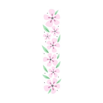Floral botanical alphabet. Vintage hand drawn monogram letter I. Letter with plants and flowers. Vector lettering isolated on white