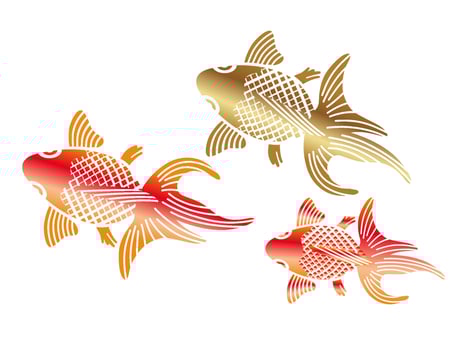 Japanese Vintage Style Goldfishes Isolated On A White Background, Vector Illustration.