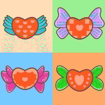 Four Love Character with different wings, cute, vector