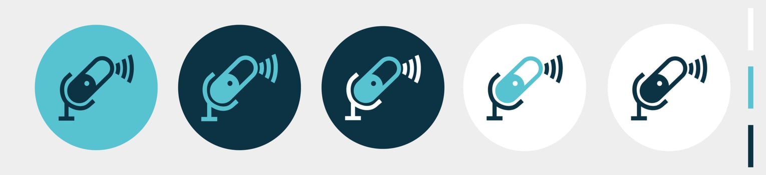 active microphone with signal. podcast icons for broadcast. isolated on white vector