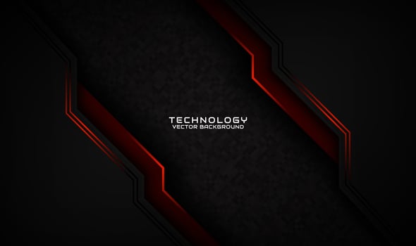 3D black technology abstract background overlap layer on dark space with orange light stripe effect decoration. Graphic design element future style concept for flyer, banner, brochure, or landing page vector
