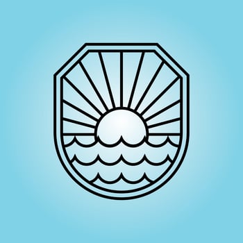 Ocean Sun Wave badge Logo line art  Design illustration vector