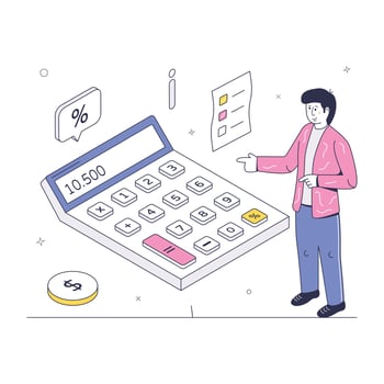 Person with calculator and money showing the concept of accounting isometric illustration vector