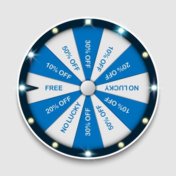 Spinning fortune wheel, lucky roulette, online promotion events, vector illustration
