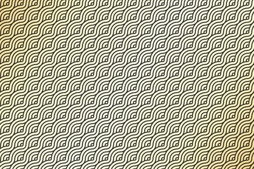 Diagonal Japanese or Chinese geometric wave style. Abstract overlapping circle wavy line shape pattern with luxury black and gold gradient color background. vector