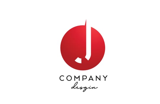 red J alphabet letter logo icon with circle design. Creative template for company and business vector