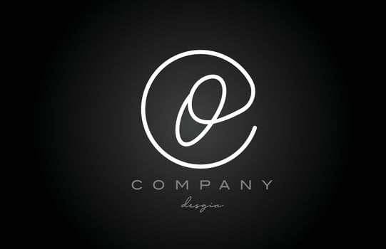 black and white O alphabet letter logo icon design. Handwritten creative template for company and business vector
