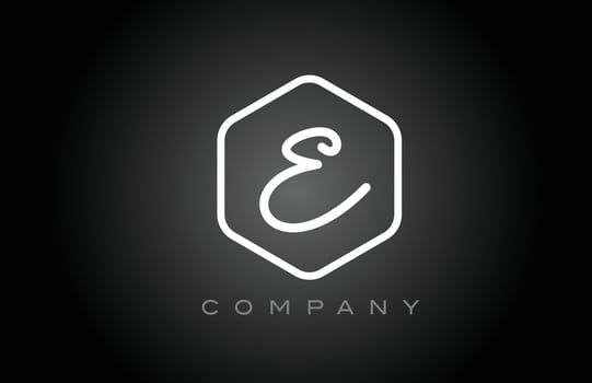 hexagon black and white E alphabet letter logo icon design. Creative template for company and business vector