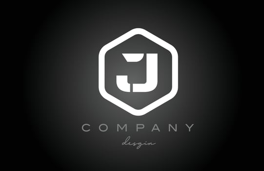 J black white hexagon alphabet letter logo icon design. Creative template for business and company vector