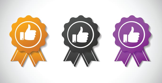 Set Recommend banner or medal with thumbs up and ribbon concept vector