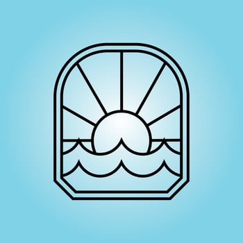 Ocean Sun Wave badge Logo line art  Design illustration vector