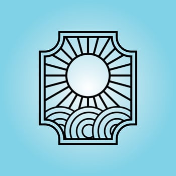 Ocean Sun Wave badge Logo icon line art  Design illustration vector