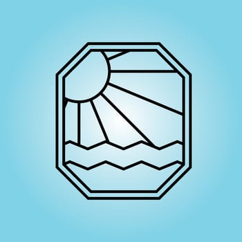 Ocean Sun Wave badge Logo icon line art  Design illustration vector