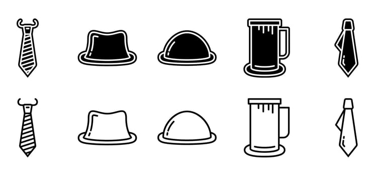 Icon collection with Father's Day theme. Illustration of tie, hat, mustache, beer glass. Simple and clean. Vector editable