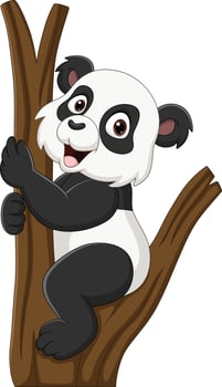 Cartoon little panda on tree branch vector