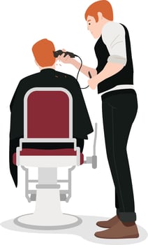 A professional hairstylist is shaving a customer's hair vector