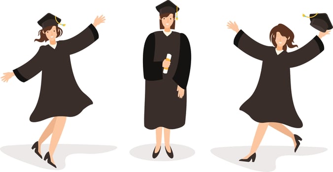 Three women are happy to have graduated from university vector