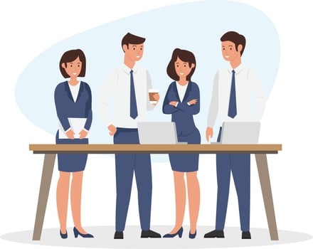 Illustration of a team business group discussing progress for the company vector