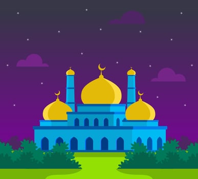 mosque at night illustration suitable for ramadan design vector