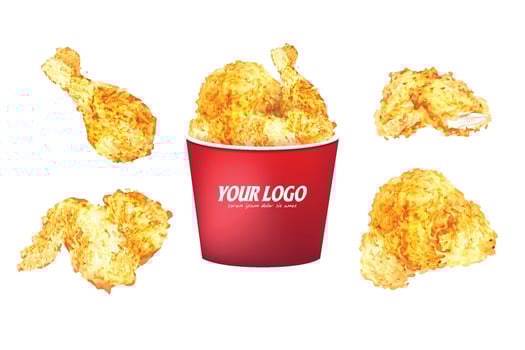 packaging of chicken fried with parts wing drumstick breast nuggets 3d realistic vector illustration