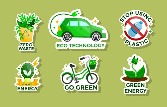 Technology Eco Green Sticker Collection vector