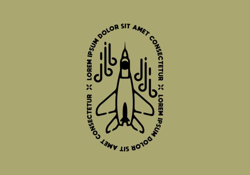 Line art flying jet with lorem ipsum text vector