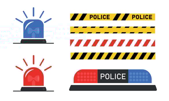 Siren set. Police tape, flasher or ambulance. Vector illustration on white background