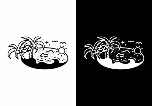 Line art illustration of beach in oval shape vector