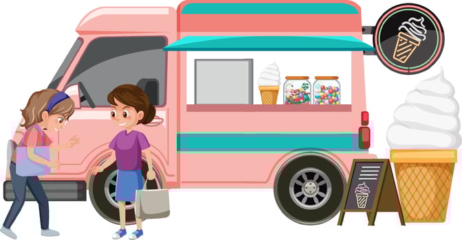 People talking by the icecream truck vector