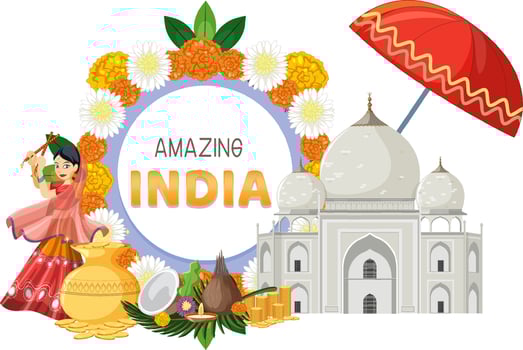 Amazing India banner with Indian objects and elements vector