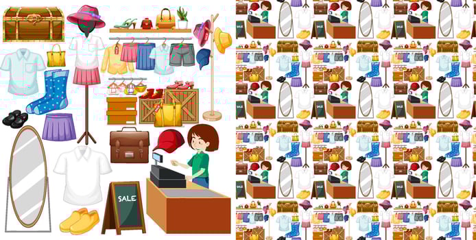 Seamless background design with cloth theme on white background vector