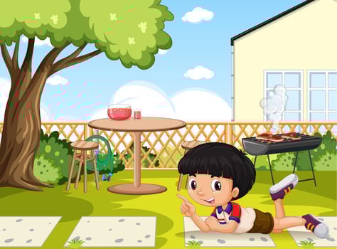 Little boy in the garden vector