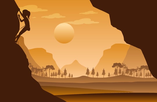 Silhouette rock climbing background vector