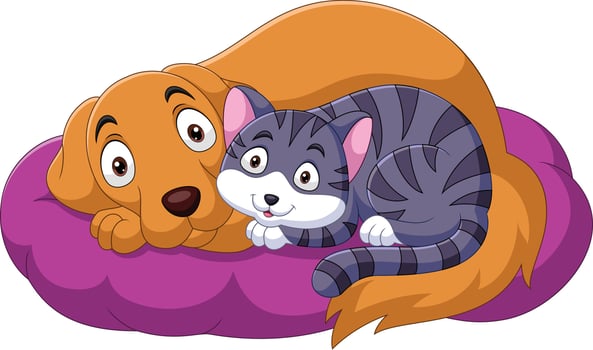 Cartoon cat and dog relaxing on pillow vector
