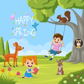 Cartoon children with animals playing in the park vector