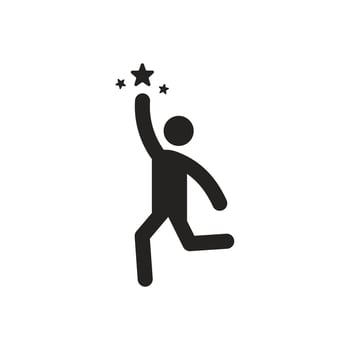 Icon illustration of someone who achieves success, reaches the dream star. vector