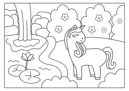 Unicorn coloring page for kids vector illustration