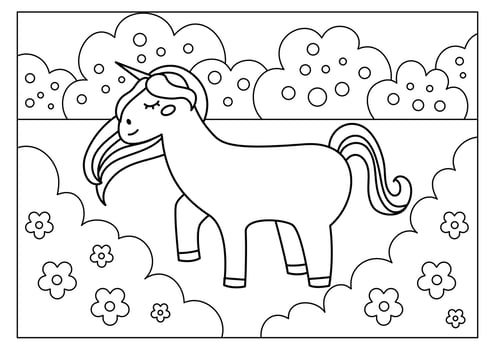 Unicorn coloring page for kids vector illustration