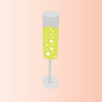 vector image of a glass of champagne in doodle style