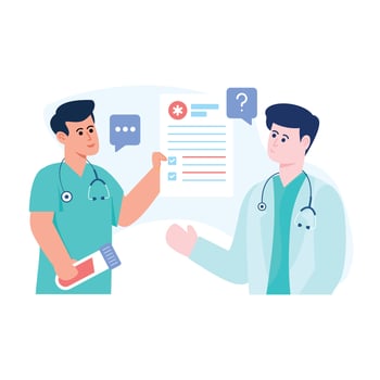 A flat illustration design of doctors discussion, health team vector