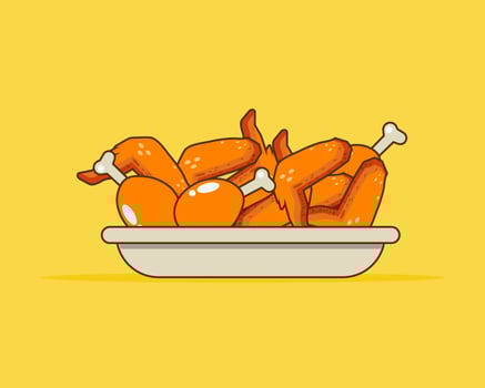 Fried chickens in plate. Cartoon vector style for your design