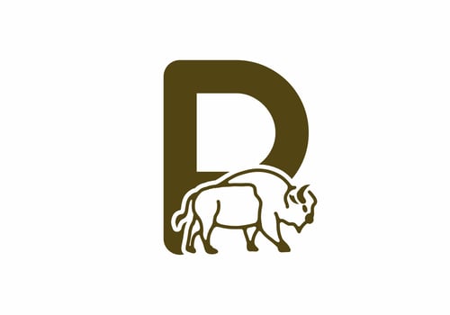 Initial letter P with bison line art vector