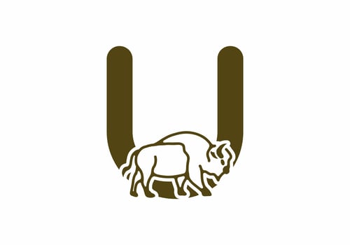 Initial letter U with bison line art vector