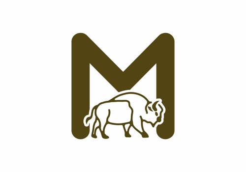 Initial letter M with bison line art vector
