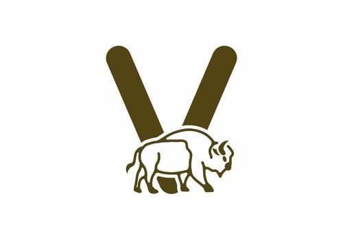Initial letter V with bison line art vector