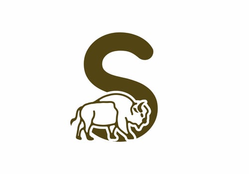 Initial letter S with bison line art vector