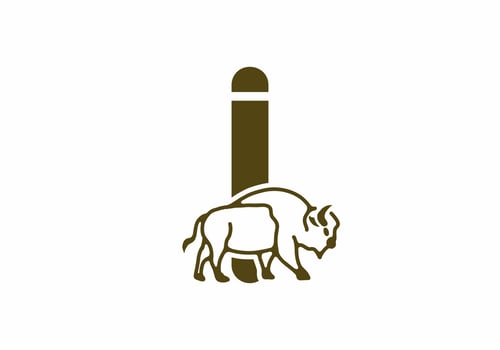 Initial letter I with bison line art vector