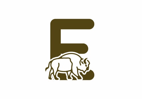Initial letter E with bison line art vector
