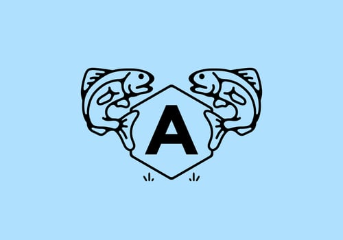 Line art illustration of fish frame with initial letter vector
