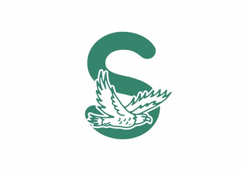 Line art illustration of flying eagle with S initial letter vector